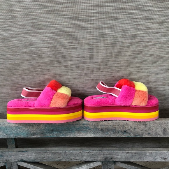 Liliana Faux Fur Color Patch Flatform Sandals - Picture 3 of 8